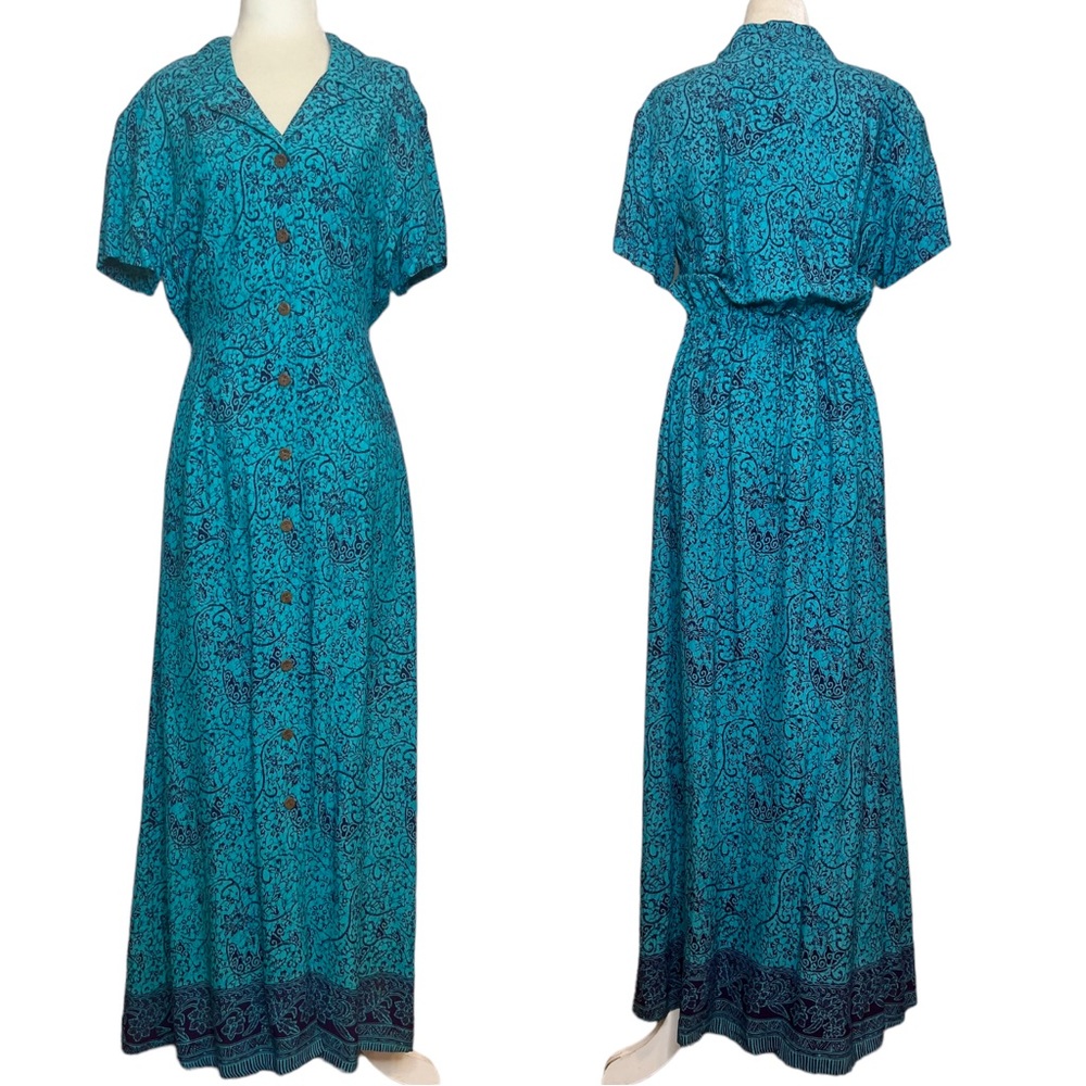 VTG Carol Anderson Parsley Print Shirt Maxi Dress. Size 12
